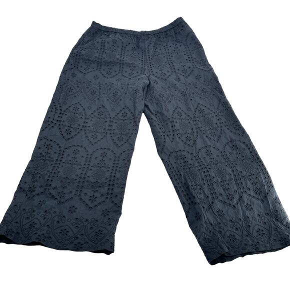 Abercrombie & Fitch Textured Cutwork Cotton Wide Leg Pull-On Pants Black Size XL - Picture 6 of 10